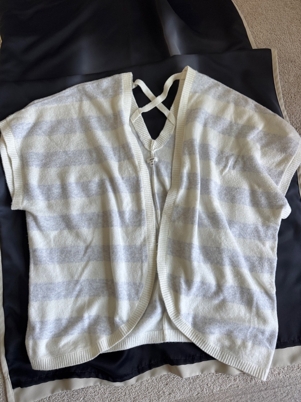 aerie Cream and Light Blue Striped V-Back Knit Cardigan
